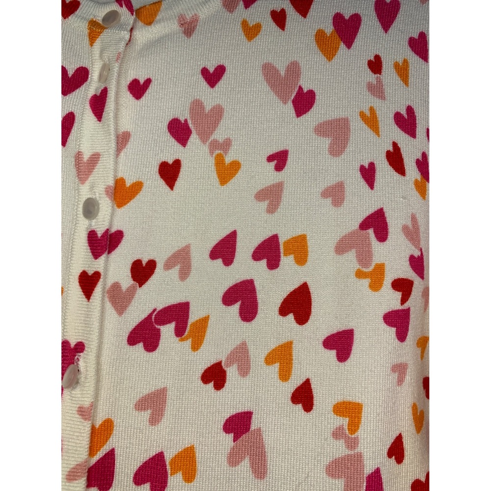 Cable & Gauge Women's White Multi Pink and‎ Orange Hearts Cardigan Sweater XL - Picture 4 of 9